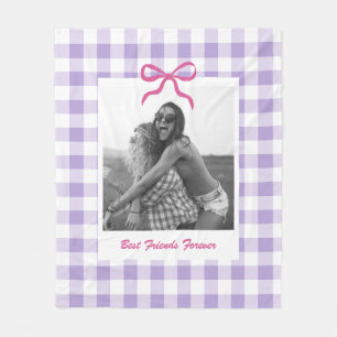 Bestie Friends Birthday Gift Custom Photo Gingham Fleece Blanket