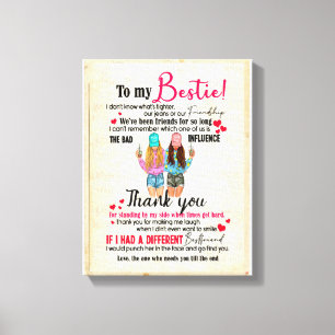 Bestie Gifts   Letter To My Bestie Thank You Canvas Print
