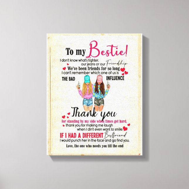 Bestie Gifts | Letter To My Bestie Thank You Canvas Print (Front)