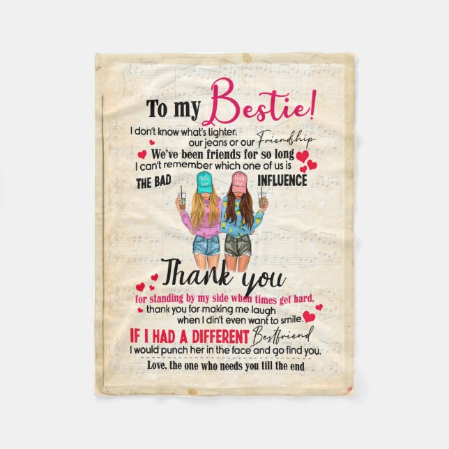 Bestie Gifts | Letter To My Bestie Thank You Fleece Blanket (Front)
