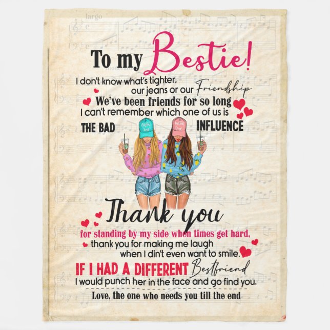 Bestie Gifts | Letter To My Bestie Thank You Fleece Blanket (Front)