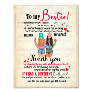 Bestie Gifts Letter To My Bestie Thank You Photo Print
