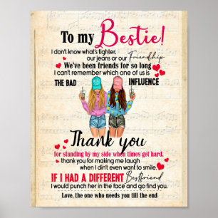Bestie Gifts   Letter To My Bestie Thank You Poster