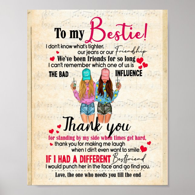 Bestie Gifts | Letter To My Bestie Thank You Poster (Front)