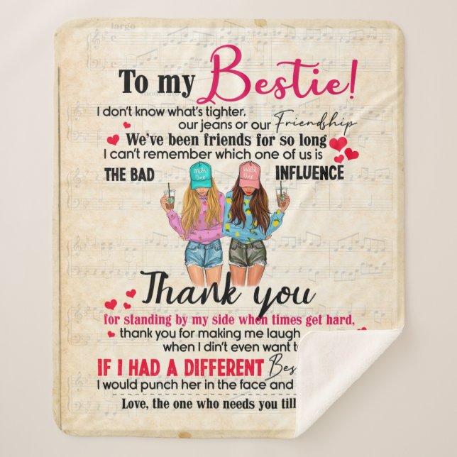 Bestie Gifts | Letter To My Bestie Thank You Sherpa Blanket (Front)