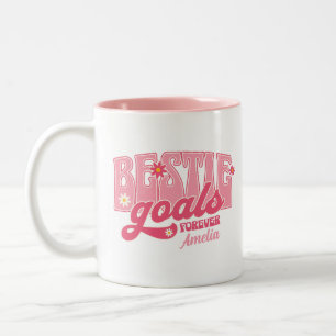 Bestie Goals Forever Retro Floral Typography Two-Tone Coffee Mug