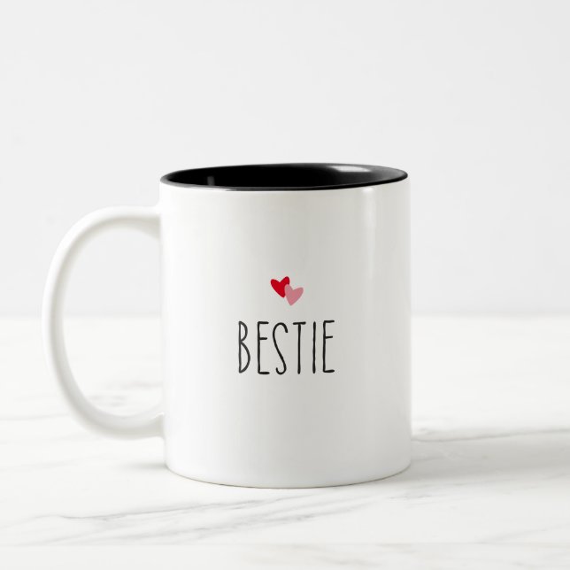 Bestie | Modern Custom Colour Heart Bestie Photo Two-Tone Coffee Mug (Left)