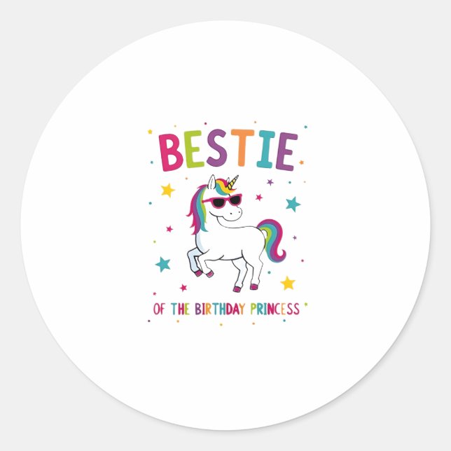 Bestie of the Birthday Princess Girl Dabbing Unico Classic Round Sticker (Front)