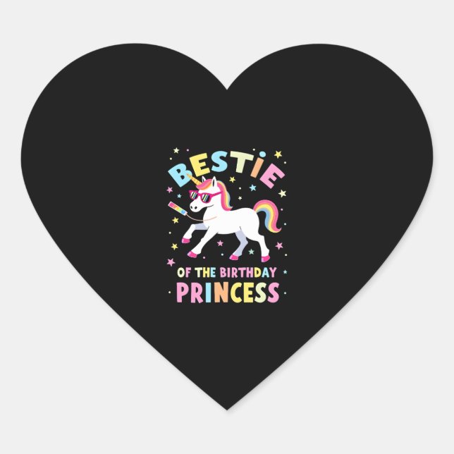 Bestie of the Birthday Princess Girl Dabbing Unico Heart Sticker (Front)