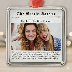 Bestie Photo Keepsake Funny Newspaper Metal Tree Decoration