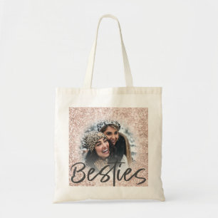 Bestie Rose Gold Glitter Photo Template Tote Bag