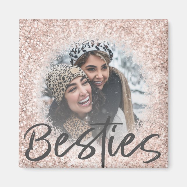 Bestie Rose Gold Glitter Sparkle Photo  Magnet (Front)