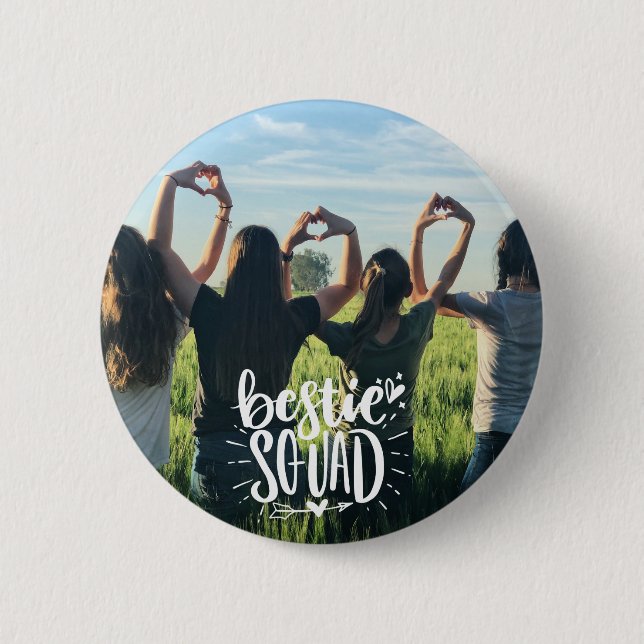 Bestie Squad Personalised Photo BFF Lettering  6 Cm Round Badge (Front)