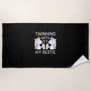 Bestie Twin Sister Unicorn Matching Birthday Party Beach Towel