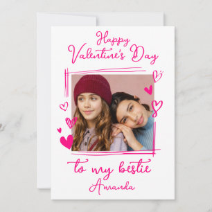 Bestie Valentine's Day   Bright Pink One Photo  Holiday Card