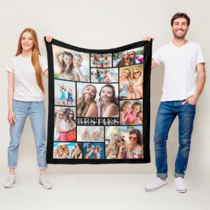 Besties 13 Photo Collage Best Friends Script Black Fleece Blanket