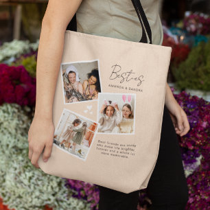 Besties 3 Photo Collage Personalised Best Friend Tote Bag