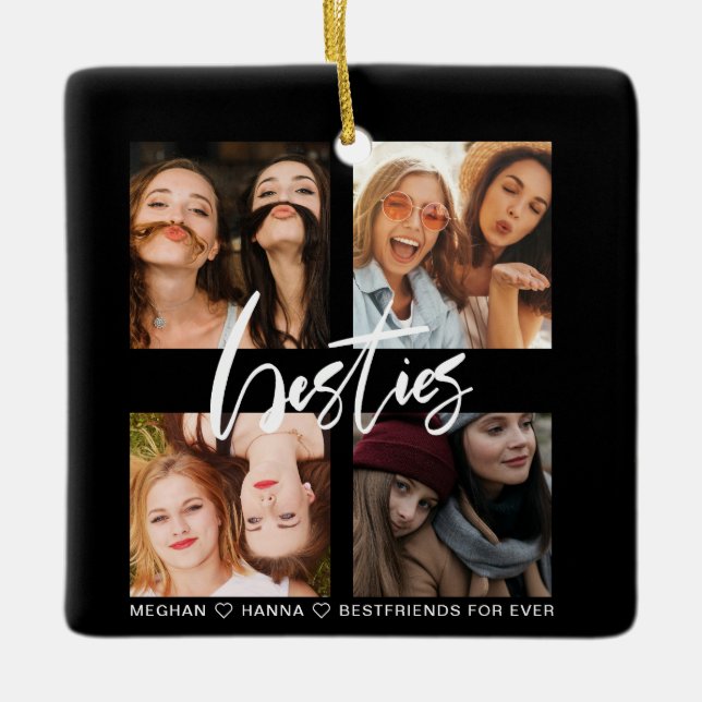 Besties 4 photo best friend black ornament (Front)
