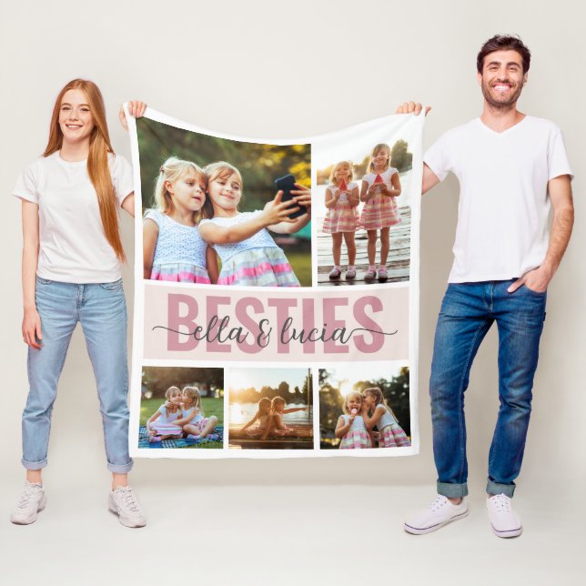 Besties Add Your Names Photo Collage  Fleece Blanket (In Situ)