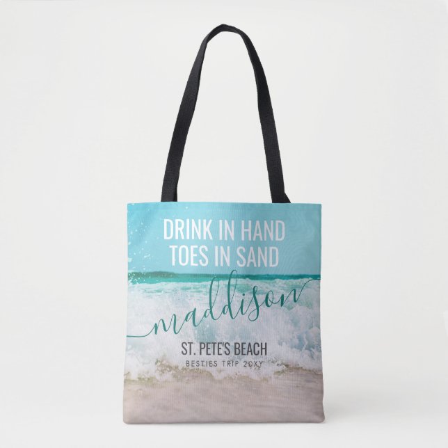 Besties Beach Trip Personalised Destination Tote Bag (Front)