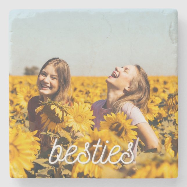 Besties Best Friend Friendship Photo Stone Coaster (Front)