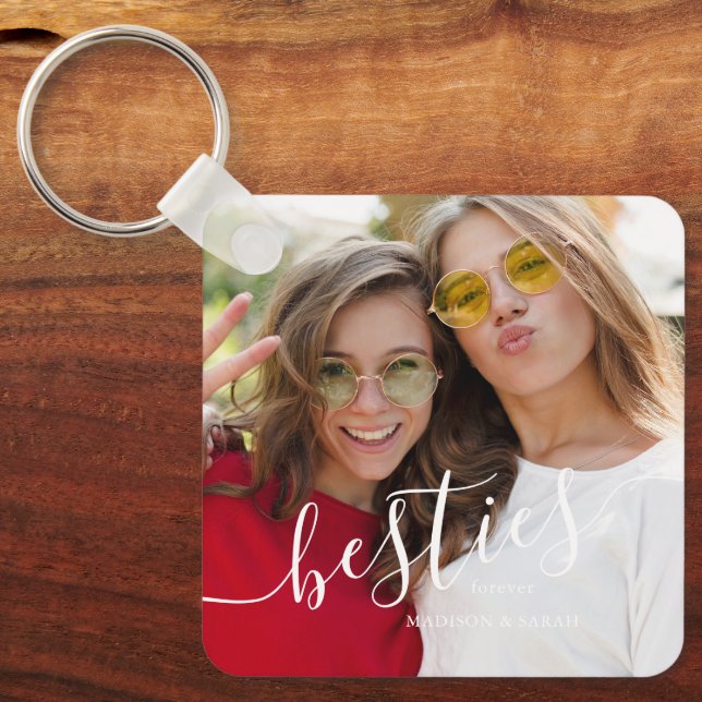"Besties" Best Friend Personalised Photo Key Ring (Front)