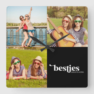Besties Best Friends 3 Photo Square Wall Clock