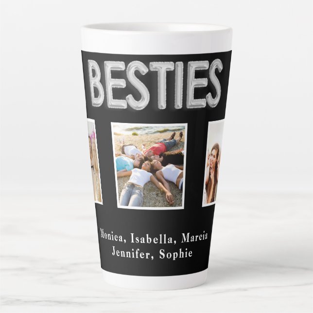 Besties Best friends black silver photo names Latte Mug (Front)