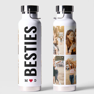 Besties Best Friends Custom Initials 4 Photo Water Bottle