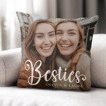 Besties best friends custom names photo cushion<br><div class="desc">Throw pillow featuring your custom photos and the text "Besties" with custom names below.</div>