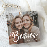 Besties best friends custom names photo key ring<br><div class="desc">Keychain featuring your custom photo and the text "Besties" with custom names below.</div>