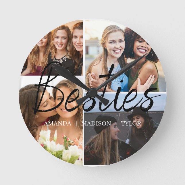 Besties | Best Friends Personalised Names Photo Round Clock (Front)