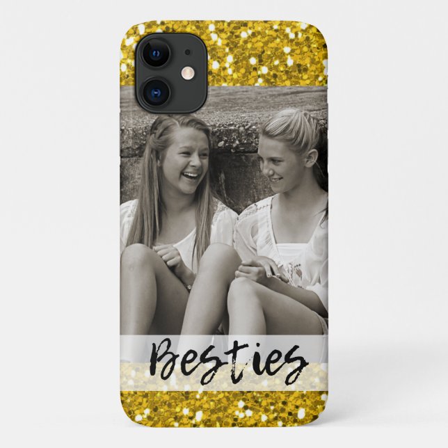 Besties Best Friends Photo Gold Glitter Case-Mate iPhone Case (Back)