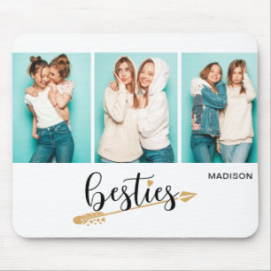 Besties Best Friends Three Photo Personalised Name Mouse Mat