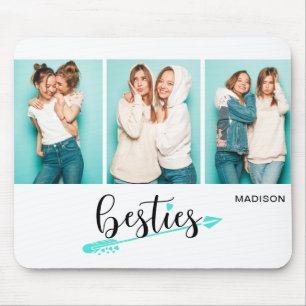 Besties Best Friends Three Photo Personalised Name Mouse Mat