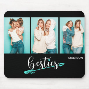 Besties Best Friends Three Photo Personalised Name Mouse Mat