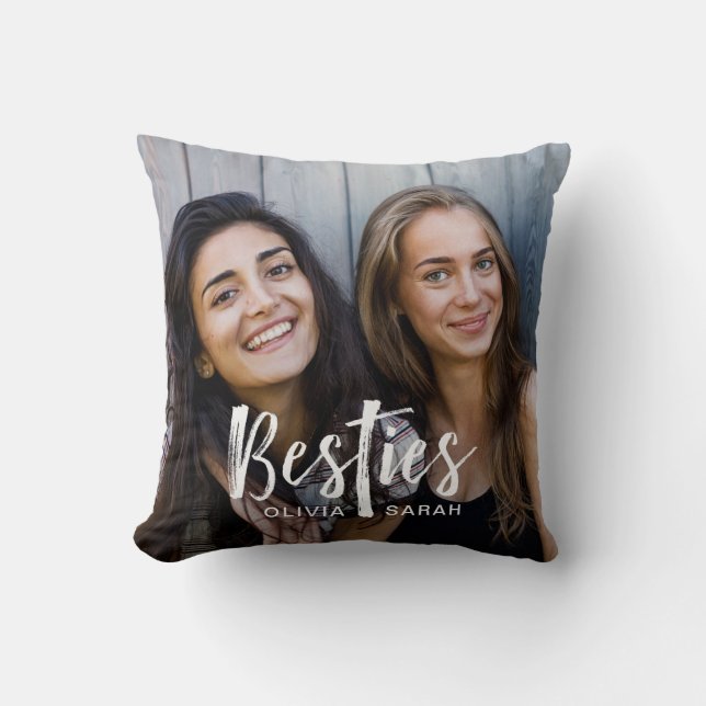 Besties | Best Friends Two Photos and Modern Text Cushion (Front)