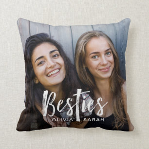 Besties Best Friends Two Photos and Modern Text Cushion