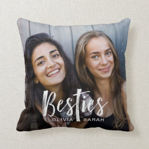 Besties | Best Friends Two Photos and Modern Text Cushion