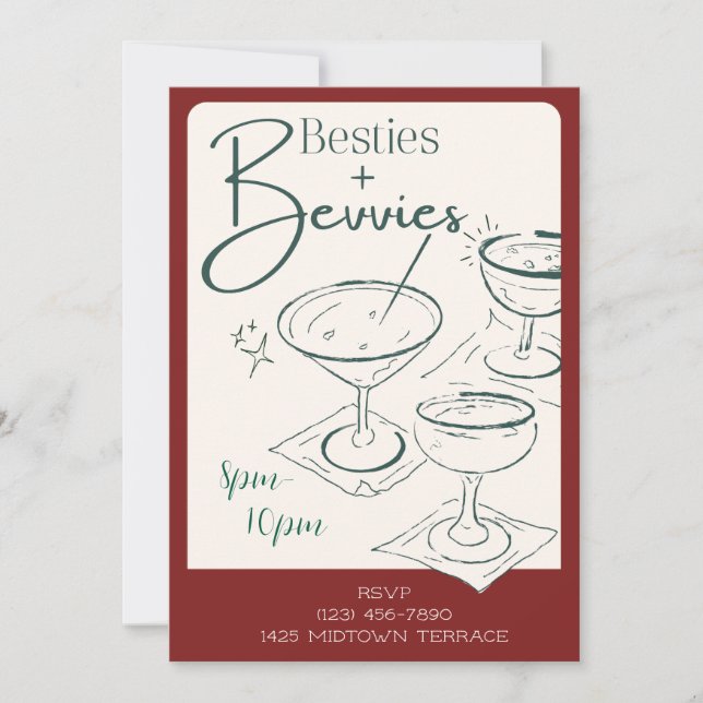 Besties + Bevvies Cocktail Party Invitation (Front)