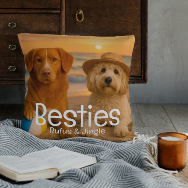 Besties BFF Friends Name Personalised Photo Cushion (Besties BFF Friends Name Personalized Photo Throw Pillow by Ricaso. Ideal for pets or people)