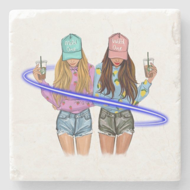 Besties BFF Heart Best Friends Bestie  Stone Coaster (Front)