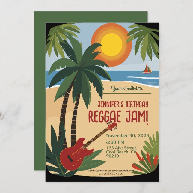 Bestie's Birthday Reggae Jam Personalised Invitation (Front/Back)