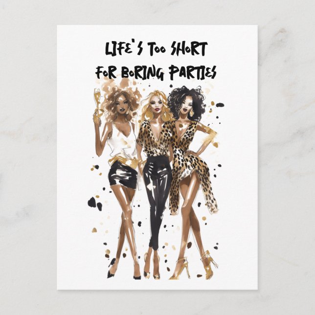 Besties black curly girls leopard print watercolor postcard (Front)