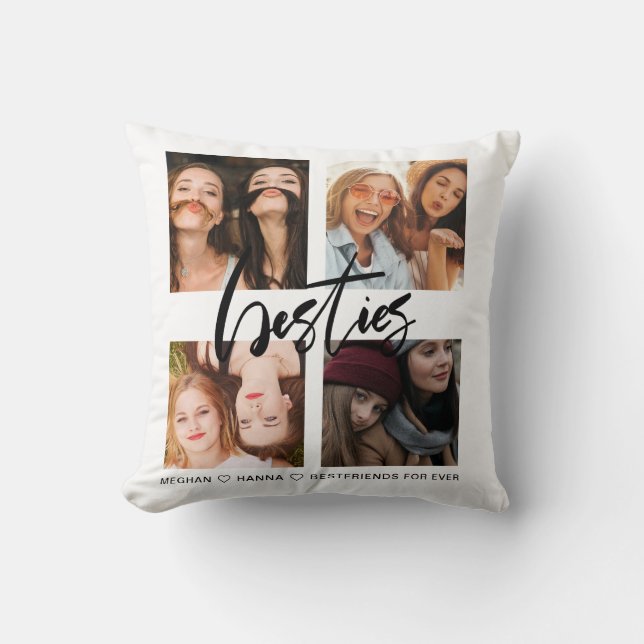 Besties black photo collage best friends cushion (Front)