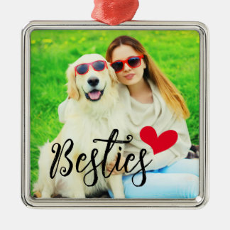 Besties Cute Dog Mum Red Heart Photo Metal Tree Decoration