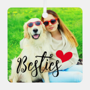 Besties Cute Dog Mum Red Heart Photo Metal Tree Decoration