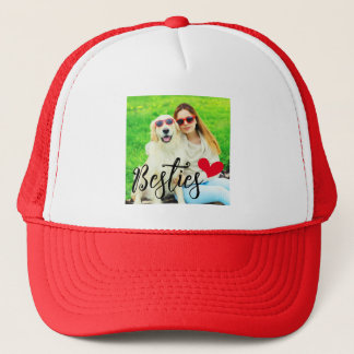 Besties Cute Dog Mum Red Heart Photo Trucker Hat