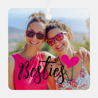 Besties Cute Hot Pink Heart Photo Metal Tree Decoration