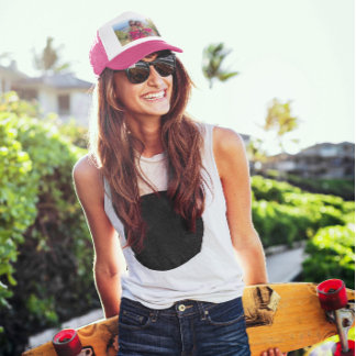 Besties Cute Hot Pink Heart Photo Trucker Hat